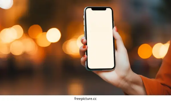 Close-up of woman's hand holding a smartphone with a blank screen