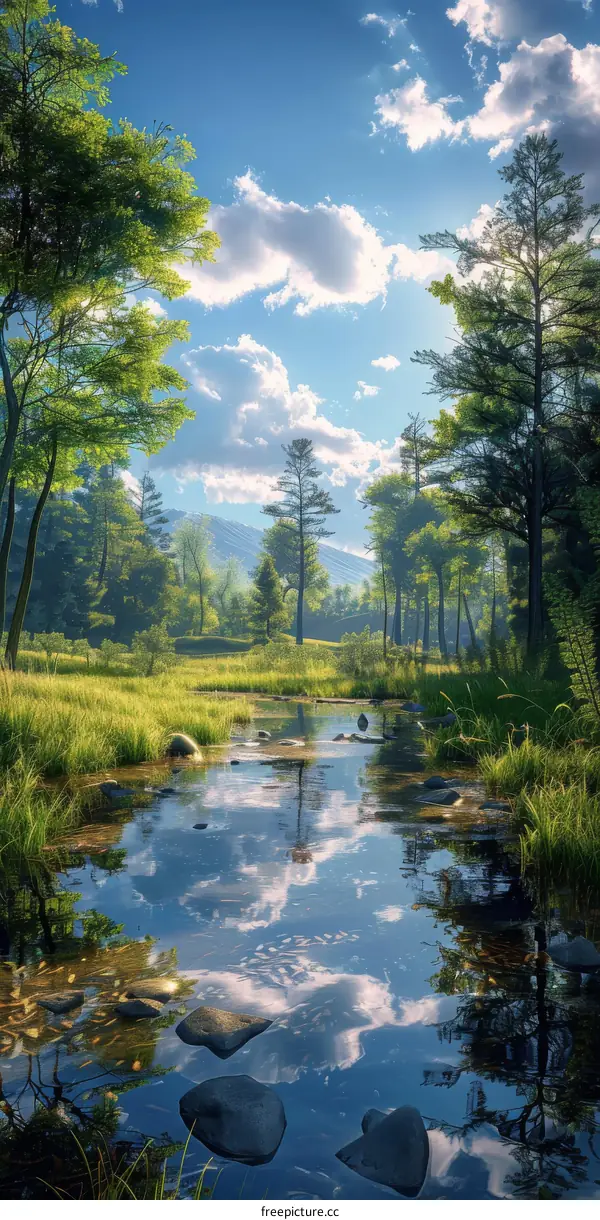 Serene River Winding Through a Forest Landscape