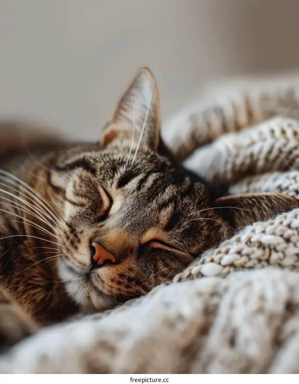 A ginger cat is sleeping on a white blanket