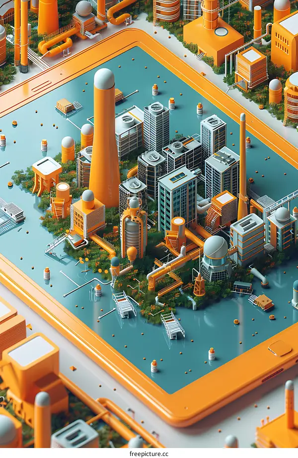 3D Illustration of a Miniature City Inside a Tablet