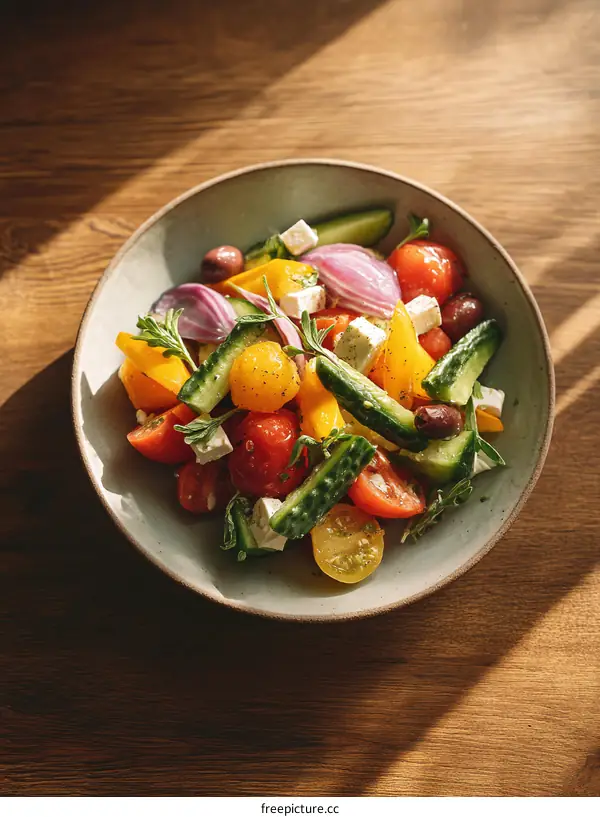 Delicious Colorful Greek Salad in a Bowl