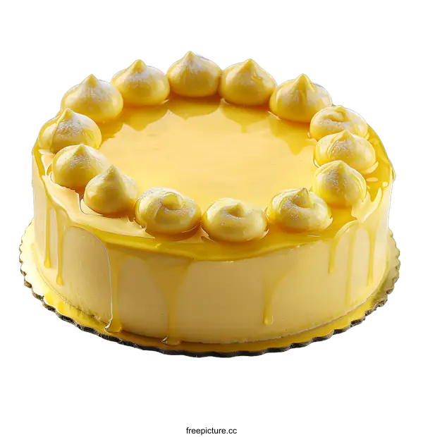 [Transparent Background PNG]Yellow Cake with Drizzled Icing and Dollops of Frosting