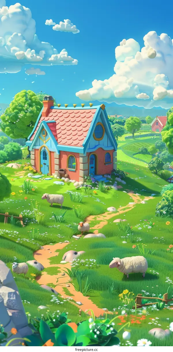 Cartoon Cottage in the Countryside