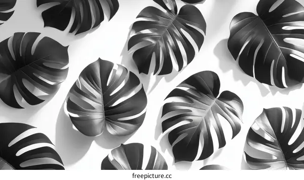Monochromatic Monstera Leaves Pattern Background