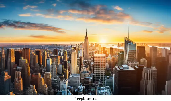 New York City skyline at sunset