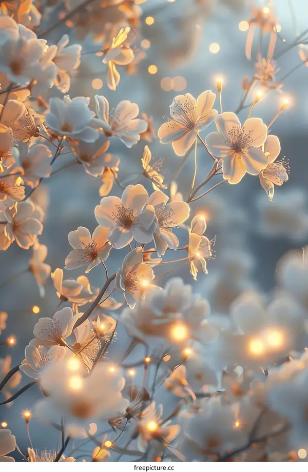 Delicate and Dreamy White Blossoms Glowing in the Moonlight