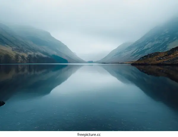 Misty Mountain Lake Landscape with Serene Atmosphere