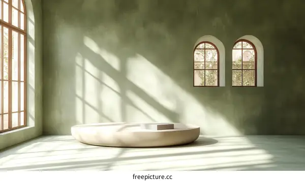 Empty Modern Room with Arch Windows and Display Platform