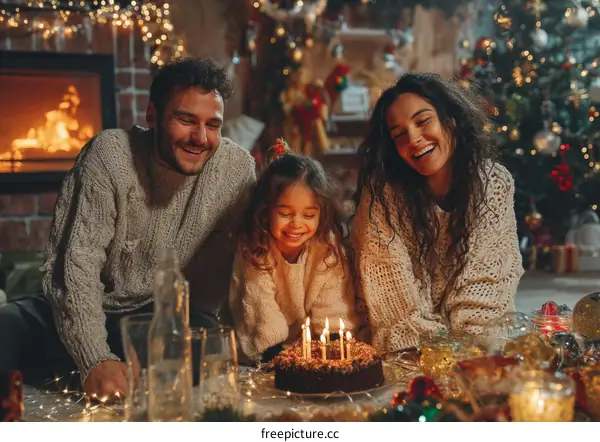 Family Celebrating Christmas Birthday