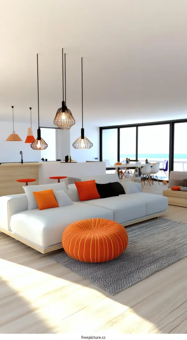 Modern Living Room Interior Design with Orange Accents