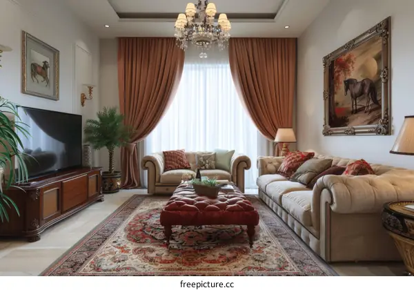 Luxurious Living Room Interior Design with Two Sofas