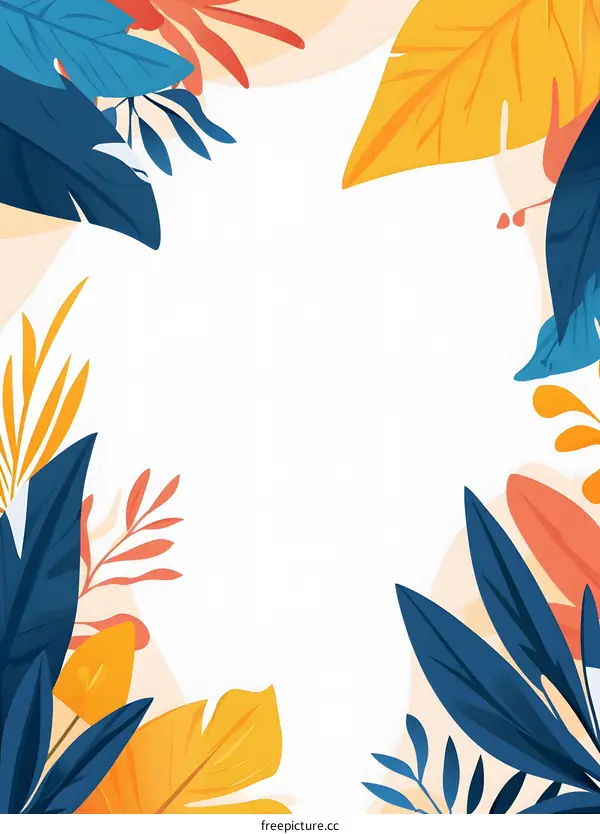 Tropical Leaves Border Design White Background