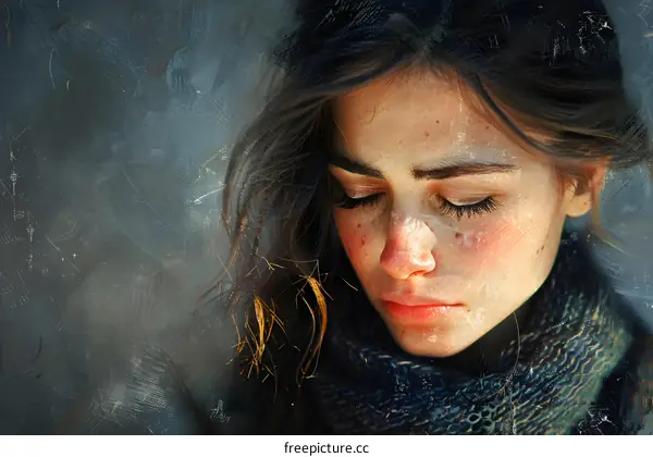 Portrait of a Woman with Closed Eyes and Long Hair