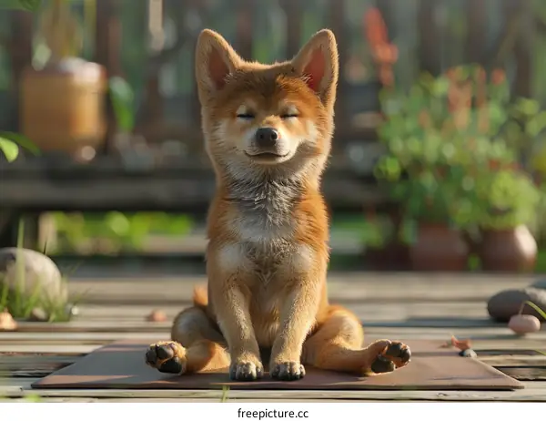 meditating shiba inu puppy