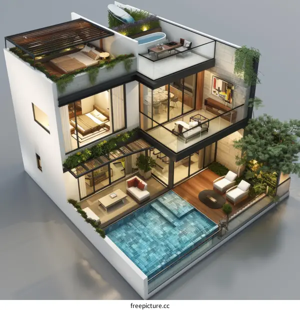 Modern House Design with Swimming Pool and Rooftop Terrace