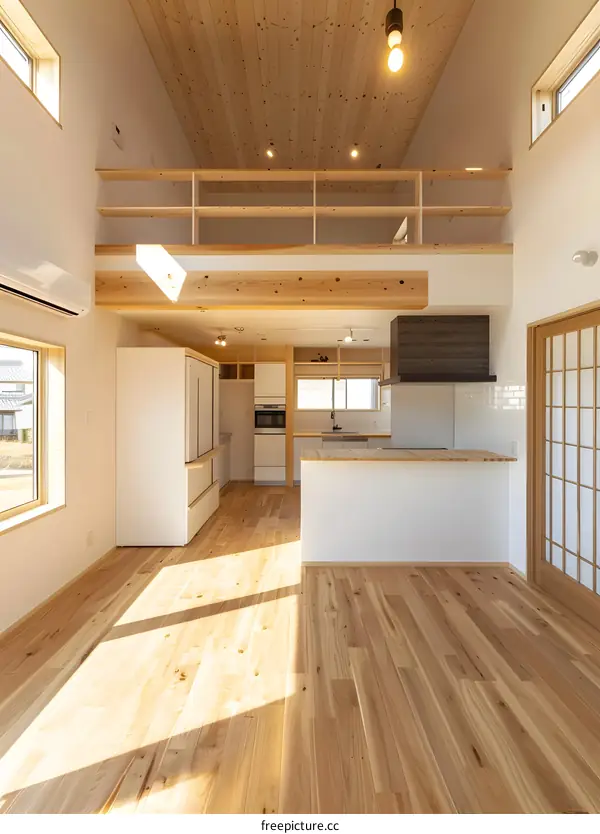 Modern Loft Style Home Interior Design with Wooden Floors and White Walls