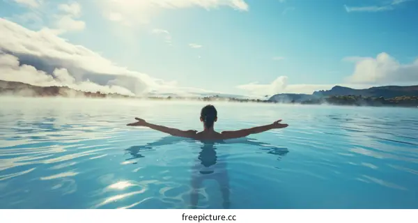 Woman Relaxing in the Warm Waters of Iceland's Blue Lagoon