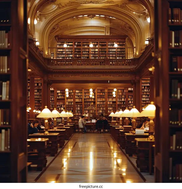Grand Library's Interior Filled with Attentive Patrons