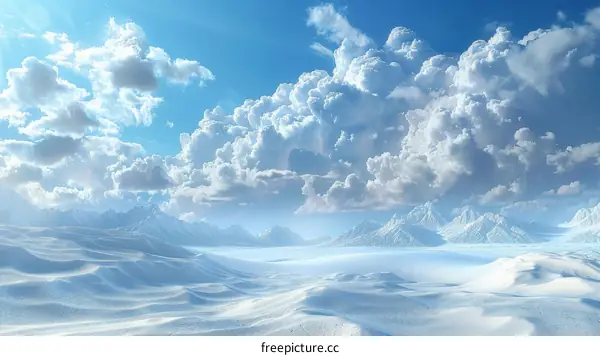 A Vast Snowscape Under the Expanse of a Blue and Cloud-Filled Sky