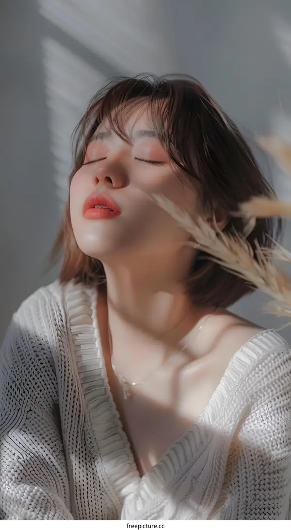 Portrait of a Young Woman with Closed Eyes in Soft Light