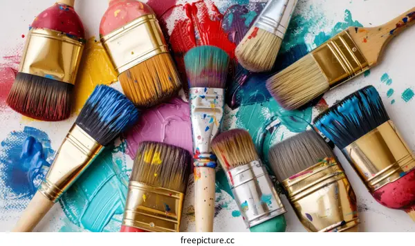 Colorful paintbrushes on a white background