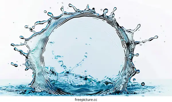 Water splash in circle shape with white background