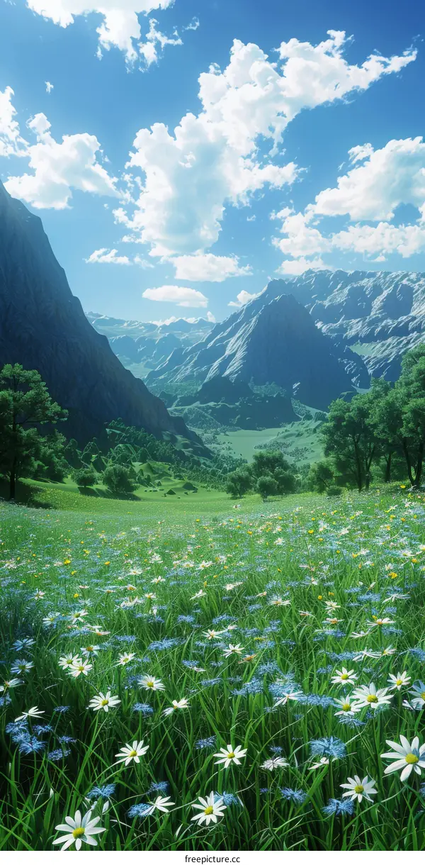 Stunning Mountain Meadow Landscape with Wildflowers