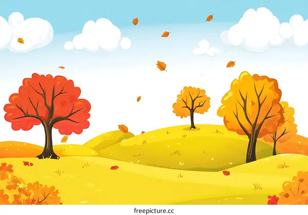 Autumn Landscape With Trees And Falling Leaves