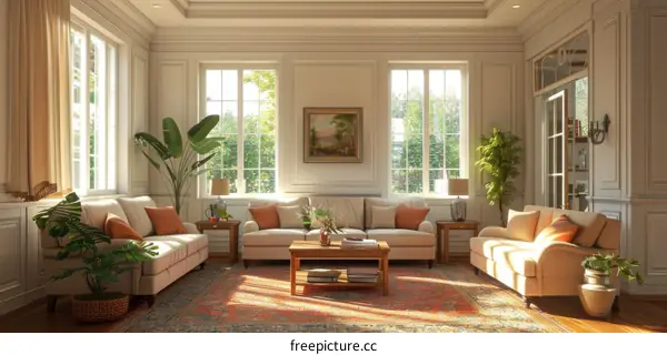 Bright and Airy Living Room with Greenery