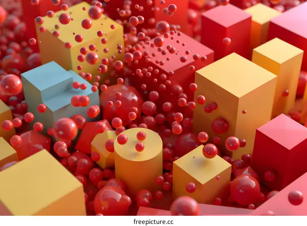 Abstract Background with 3D Shapes and Spheres