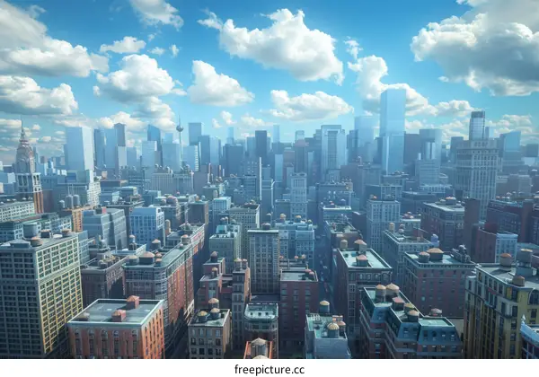 American City Skyline with Skyscrapers