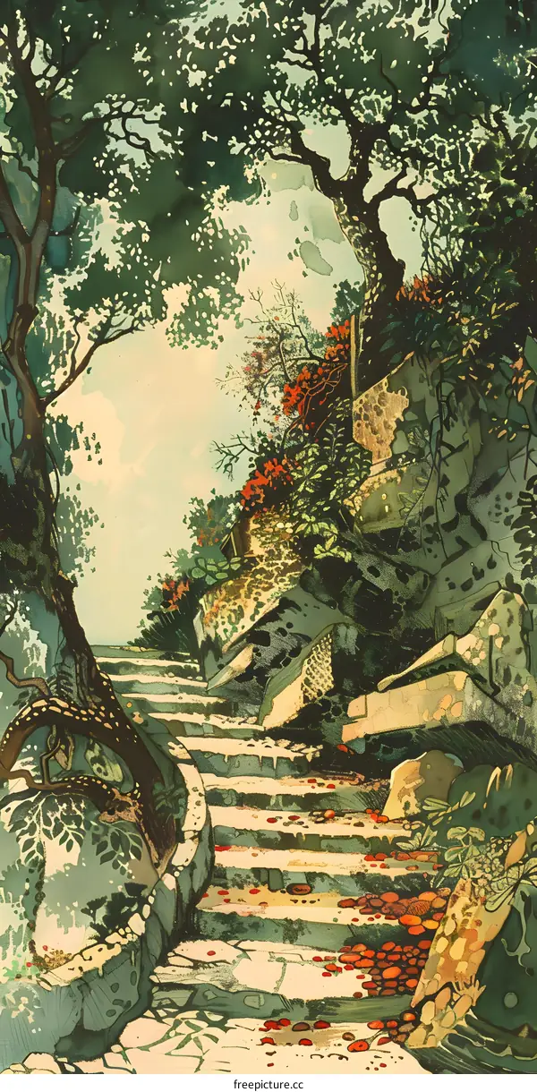 Stone Steps Through Lush Green Foliage