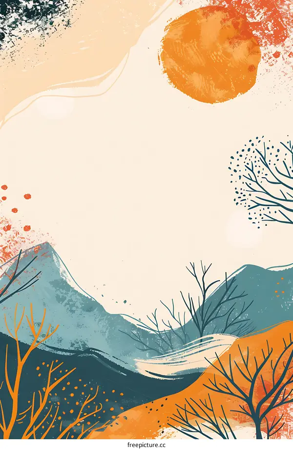 Abstract Watercolor Landscape With Mountains And Trees