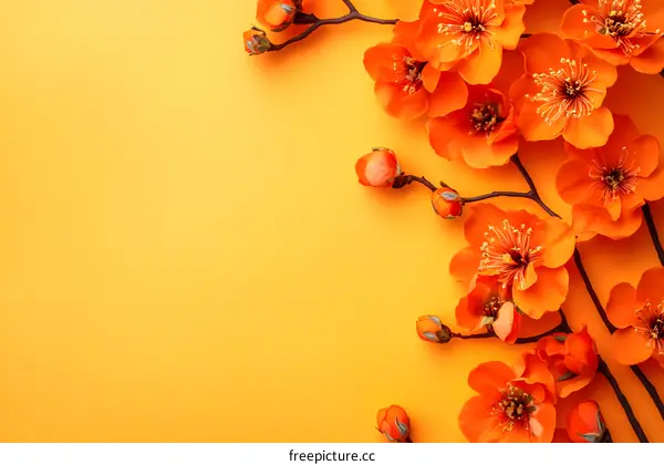 Orange Flowers On Yellow Background