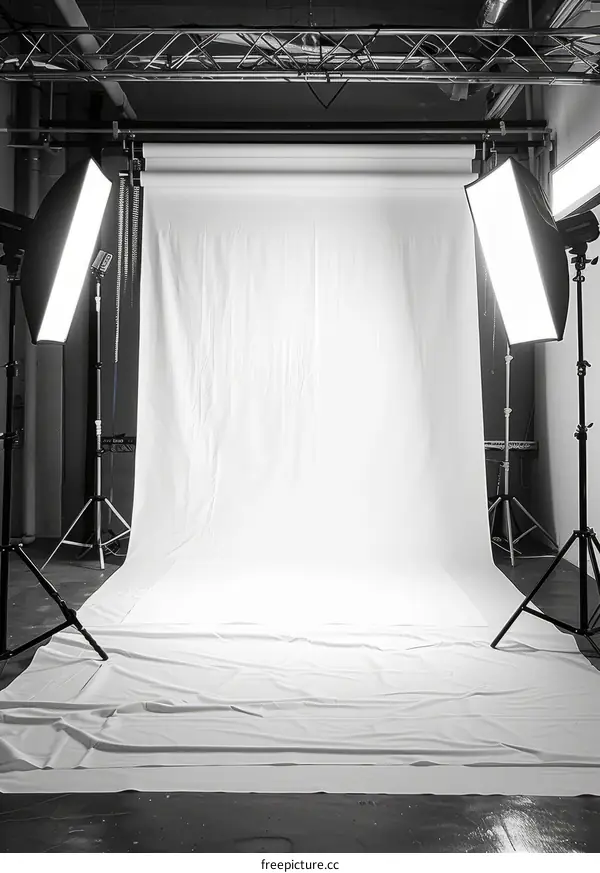 Black and white photo of a photo studio