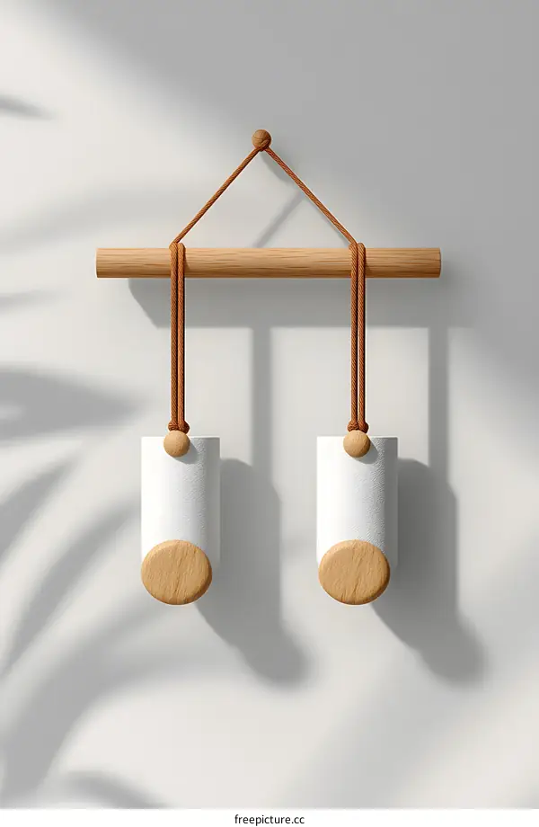 Minimalist Wooden Wall Mounted Decor with Two Hanging Cylinders