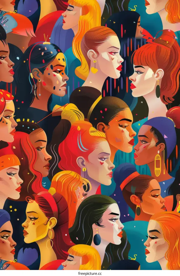 Diverse group of women with different skin tones and facial features