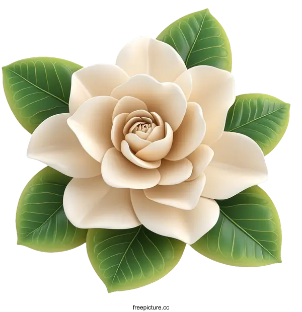 [Transparent Background PNG]Beautiful Cream-Colored Gardenia Flower Illustration