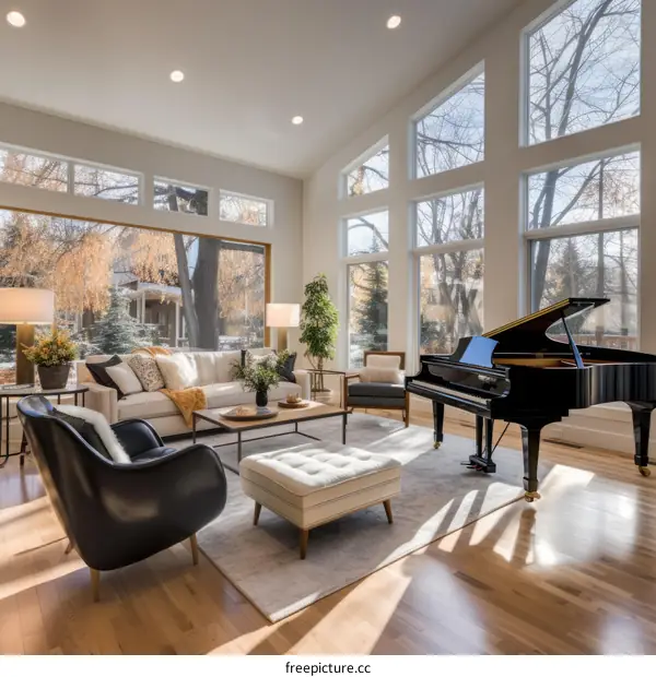 Bright and Airy Living Room With Piano