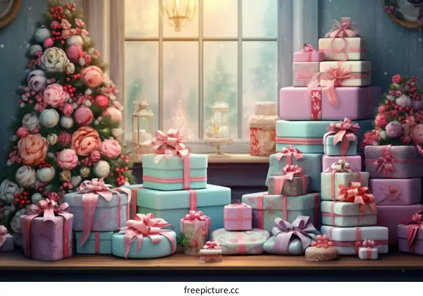 A beautifully decorated Christmas tree and presents