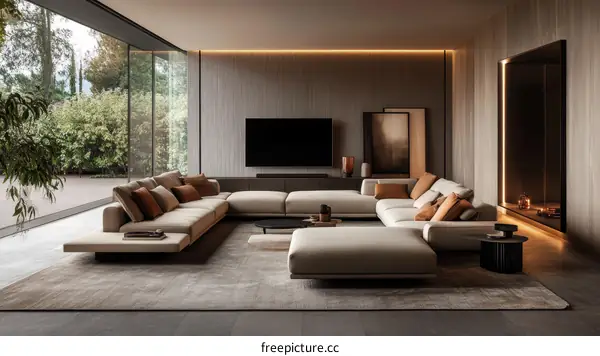 Modern Living Room with Sectional Sofa and Large Windows