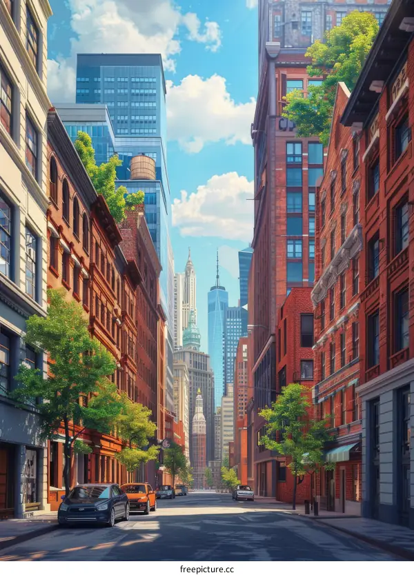 New York City Street Scene Illustration