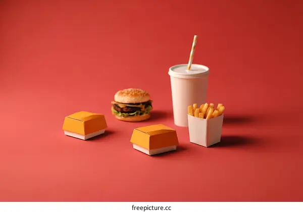 Fast Food Illustration on Red Background