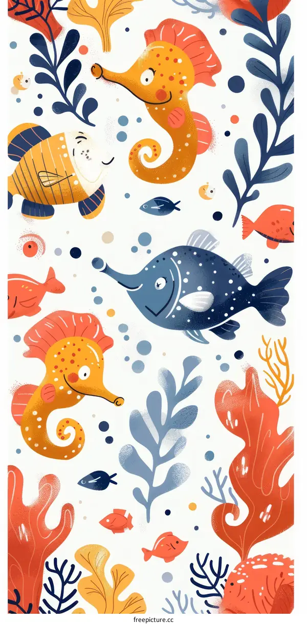 Underwater creatures and plants seamless pattern