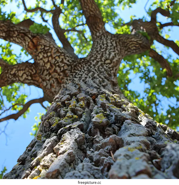 Looking Up at the Bark of a Tree