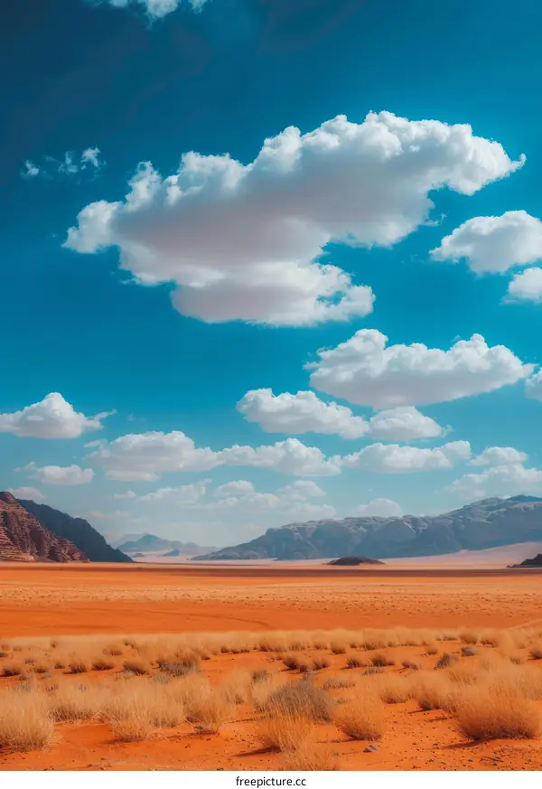Desert Landscape with Clouds in Azure Sky