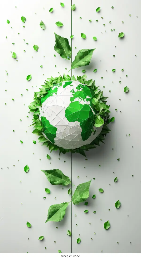 Green leaves growing around the globe