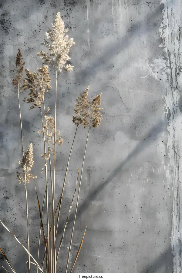 Dried Grass Against Concrete Wall