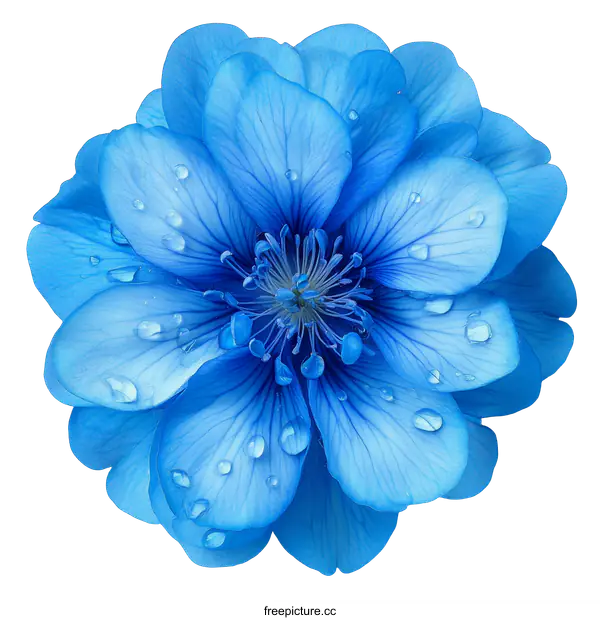 [Transparent Background PNG]Close-up Blue Flower with Water Drops