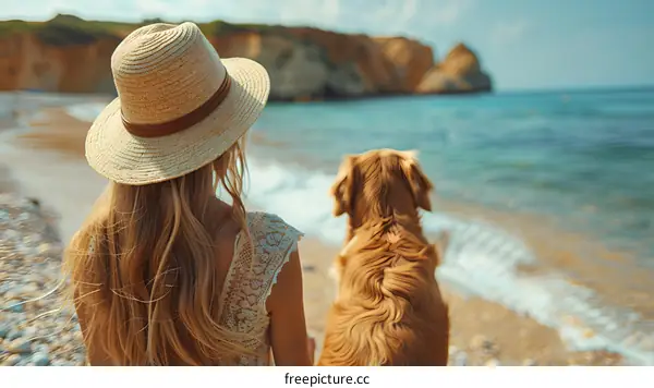 Woman and Dog by the Beach